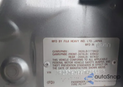 2007 Subaru Impreza 2.5I z USA, uszkodzony, nr VIN JF1GD61667H522349